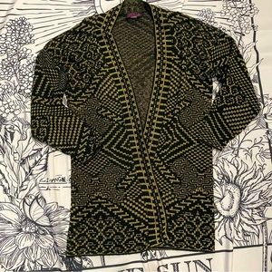 Bel Ami Long Sweater Open Cardigan Duster Black and Gold Women's Size M USA